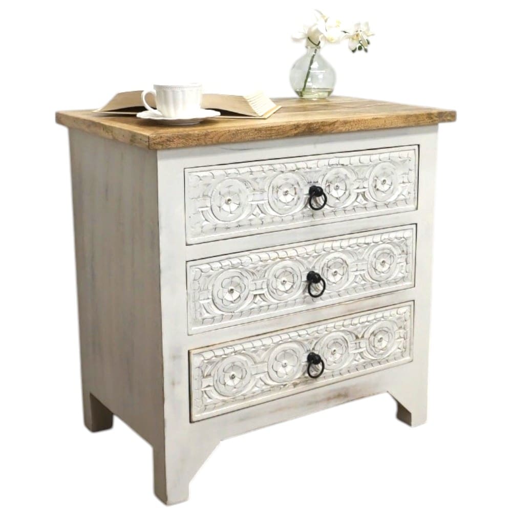 3-Drawer Natural/Whitewashed Side Table/Nightstand image 3