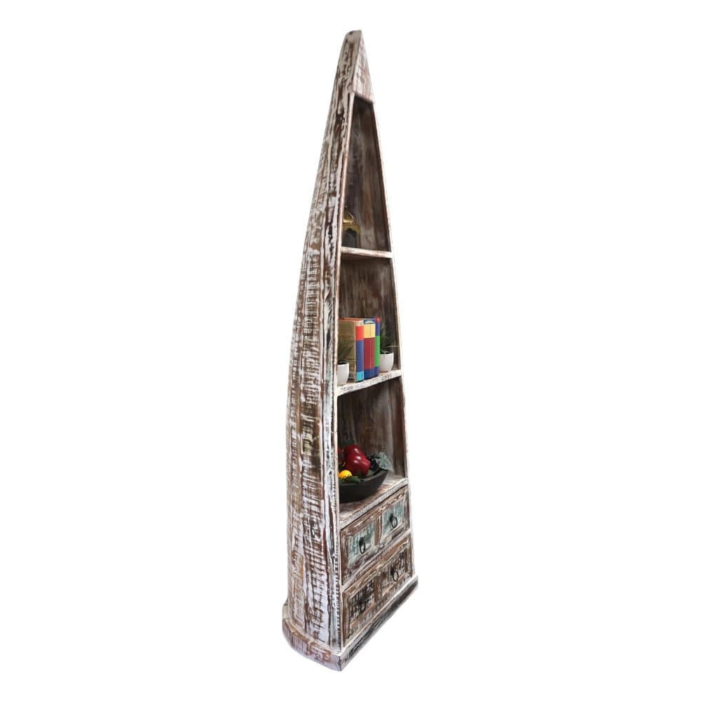 Whitewashed Boat Bookcase with Drawers Hand-crafted image 4