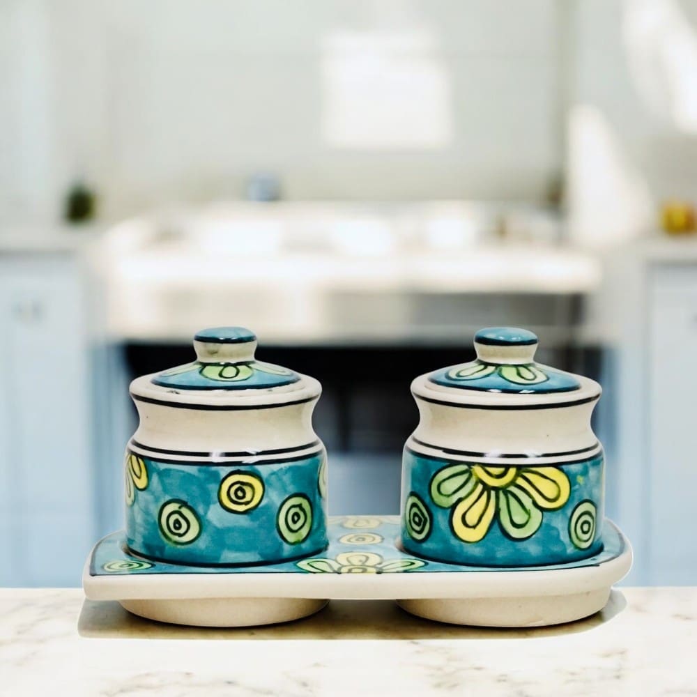 Set of Two Ceramic Pots with a Matching Tray - 3 image
