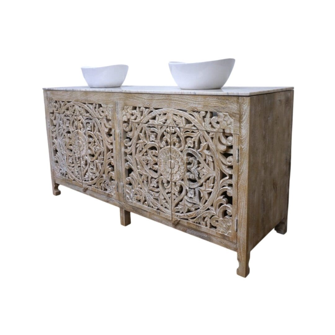 Natural Wood Double Vanity Gorgeous Hand-carved Detail image 23