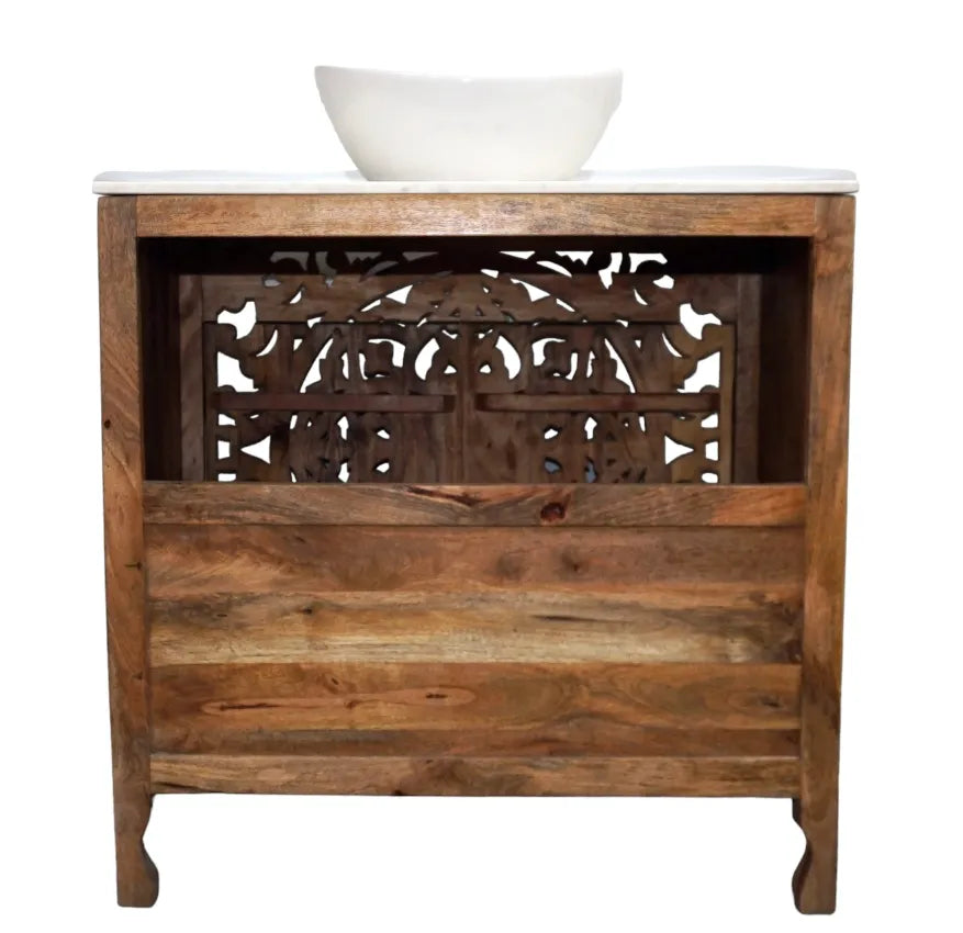 Natural Wood Vanity Gorgeous Hand-carved Detail Timeless Style image 2