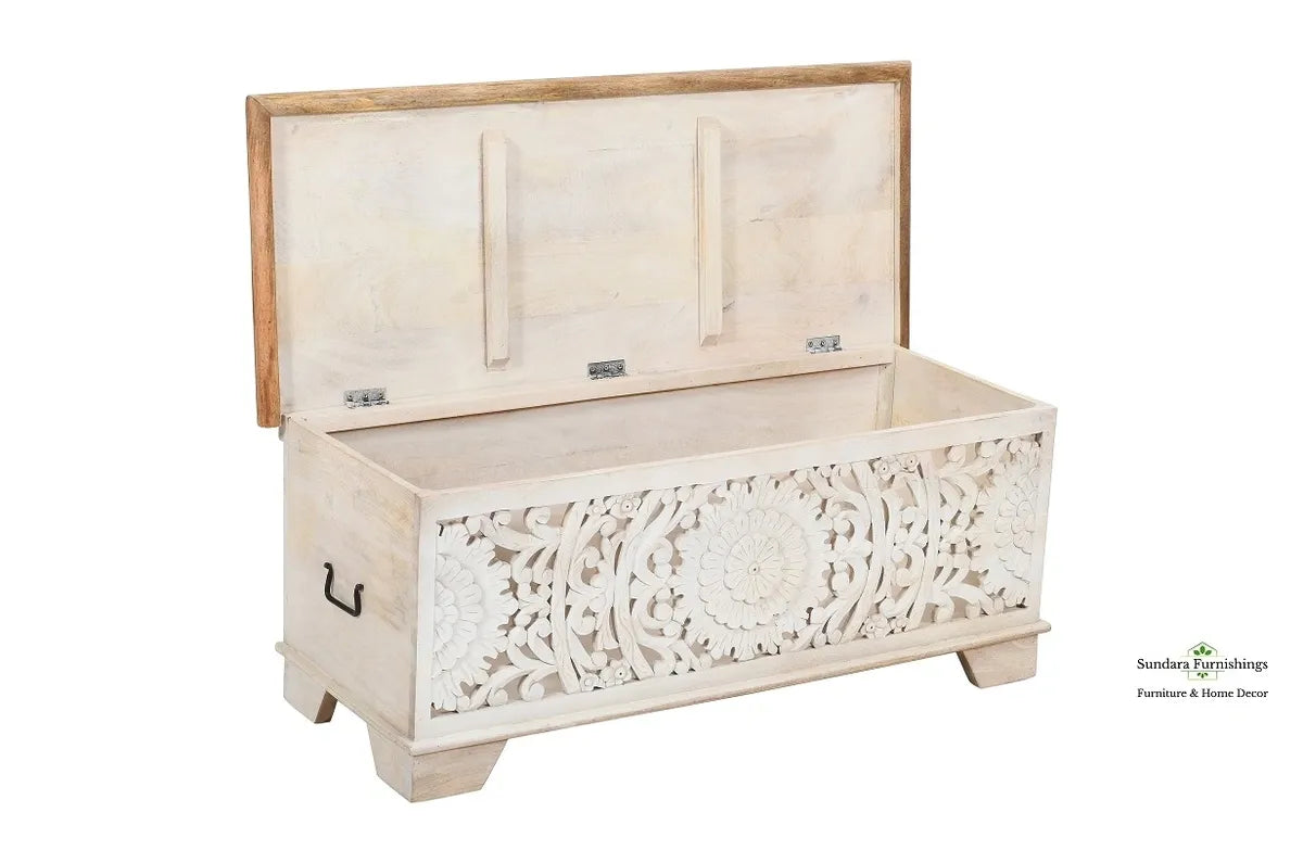 Hand-carved Mandala Cut-Out Bench Trunk image 4
