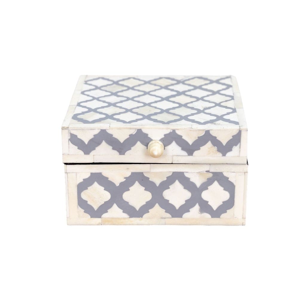 Square Inlay Box Timeless Gray and White Bone Inlay image 1