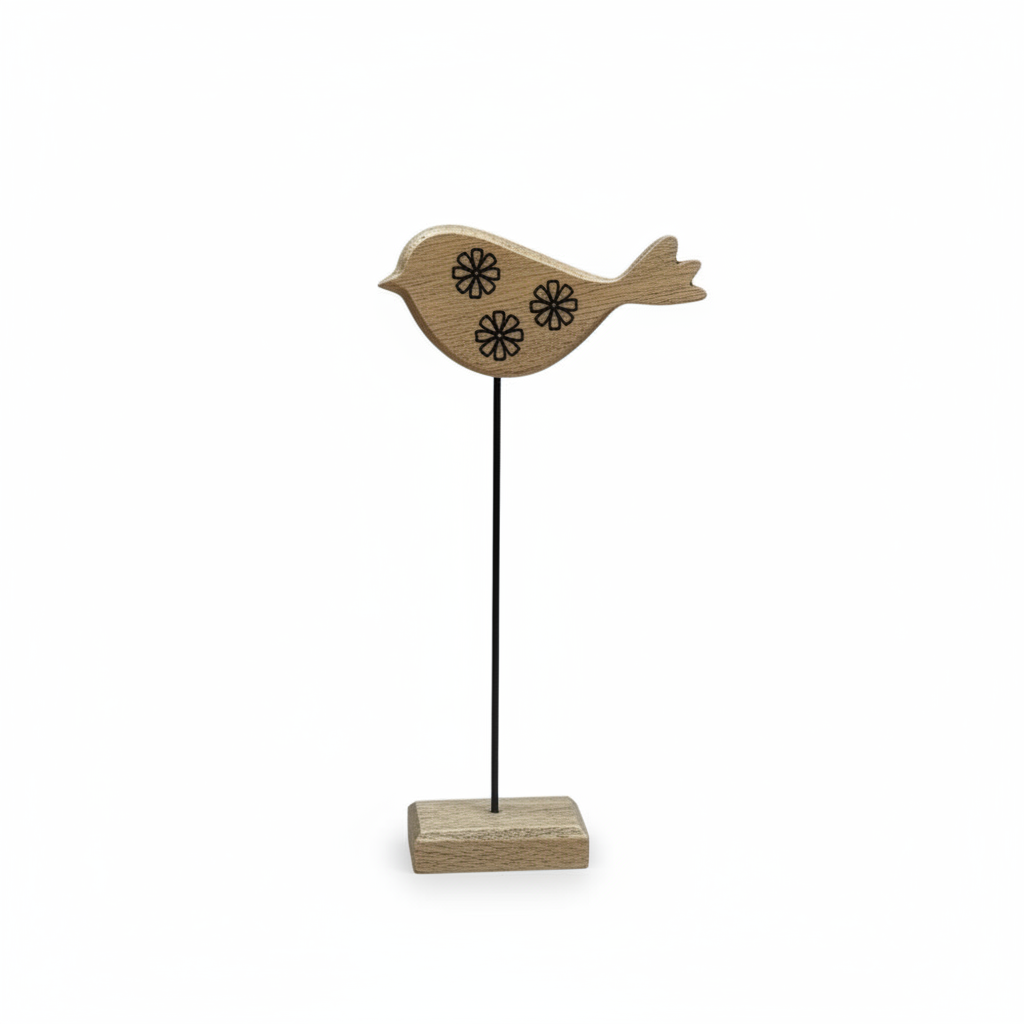 Individual hand-painted decorative bird on white background