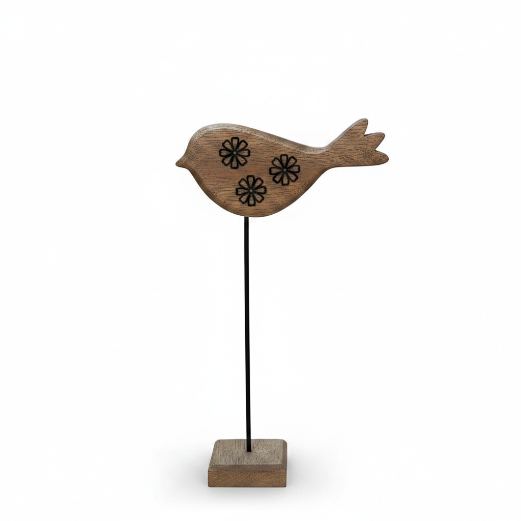 Individual hand-painted decorative bird on white background