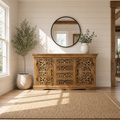 Handmade Mango Wood Sideboard | 2 Doors & 4 Drawers | Hand-Carved Natural Wood | Dining & Living Room