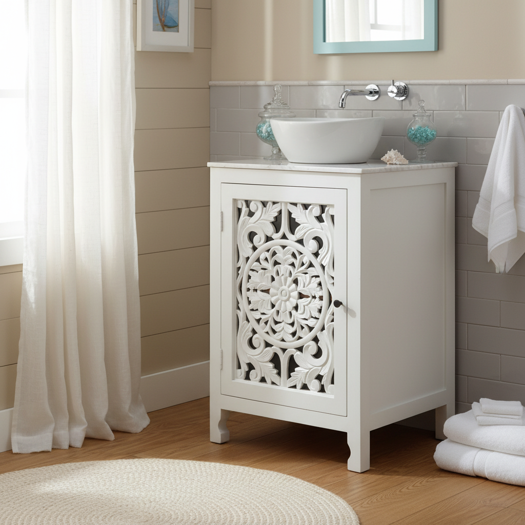 Hand-carved 24″ Vanity Stunning Natural Wood