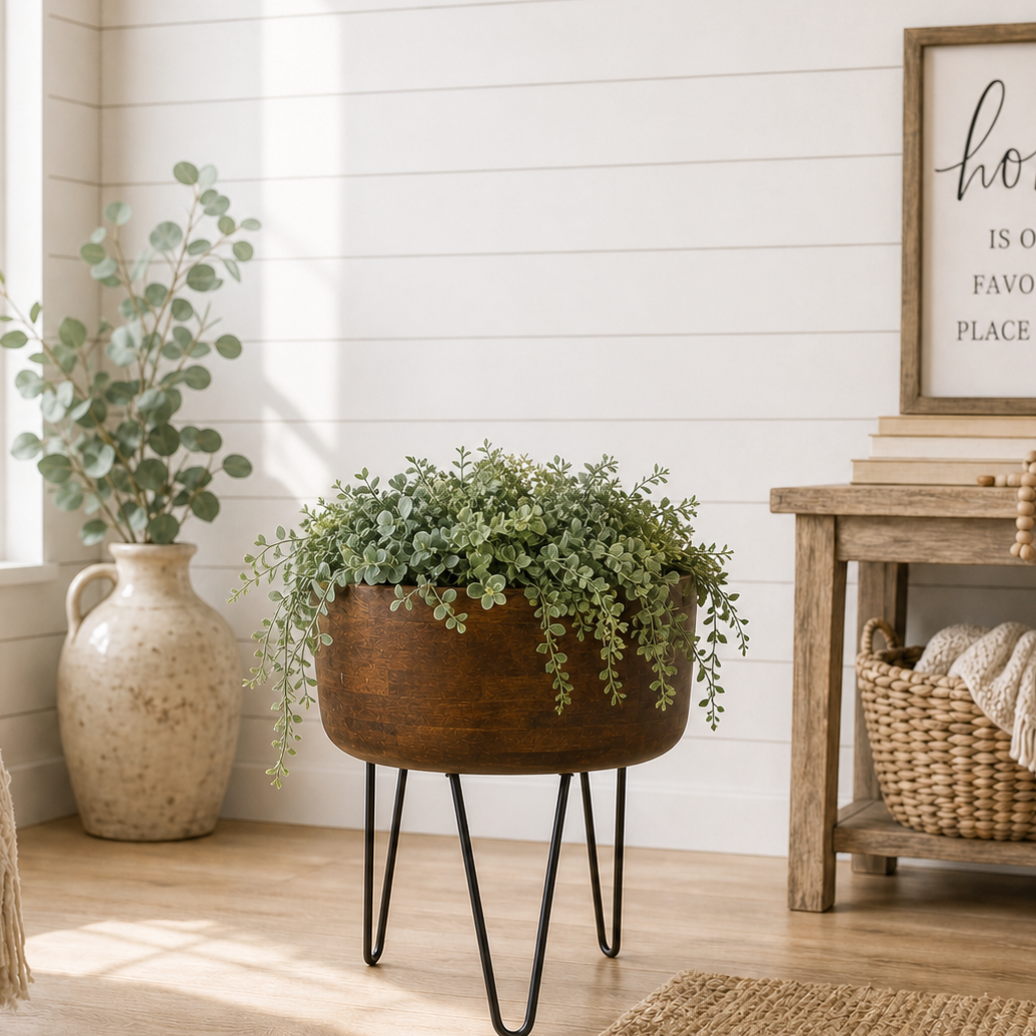 Handmade Mango Wood Planter with Removable Iron Stand | Extra-Large | 22" Indoor & Outdoor Plant Pot