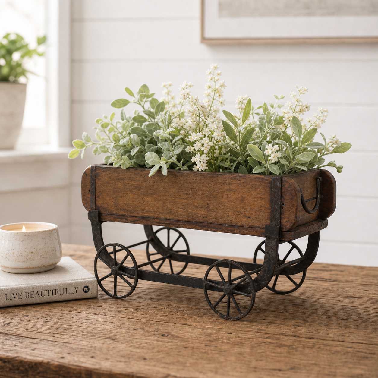 Vintage Brick Mold Wood Trolley | Rustic Planter & Farmhouse Decor Accent