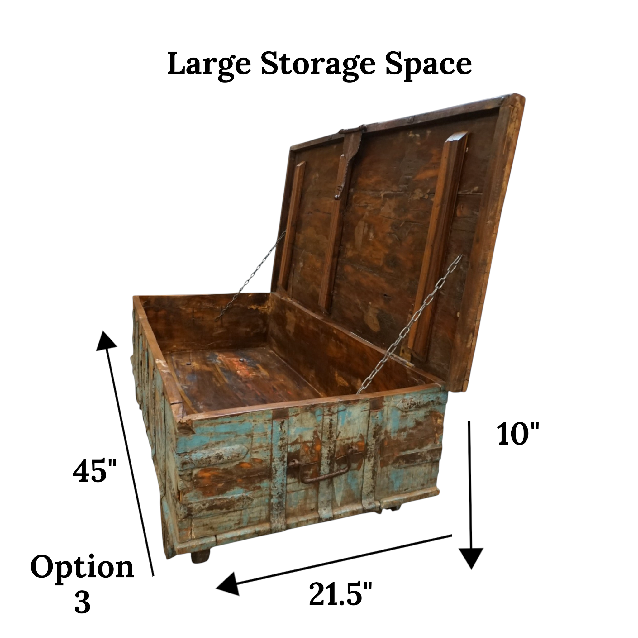 Handcrafted Large Reclaimed Wood Trunk Coffee Table | Storage & Wooden Wheels