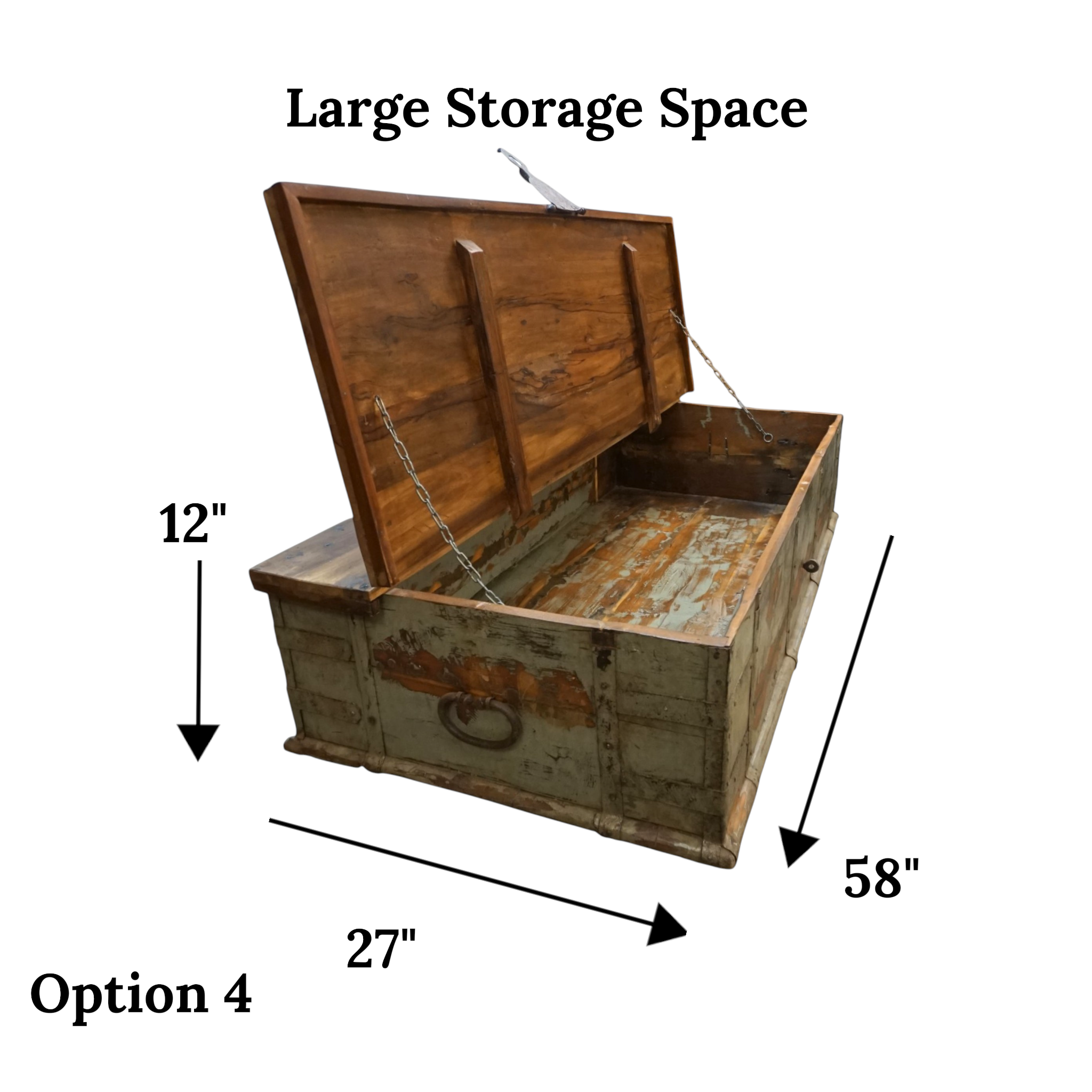 Handcrafted Large Reclaimed Wood Trunk Coffee Table | Storage & Wooden Wheels
