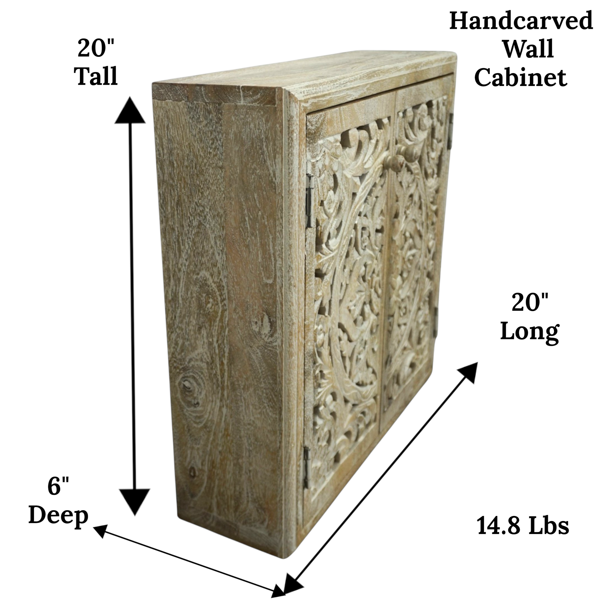 Handcrafted Mango Wood Bathroom Medicine Cabinet | Hand-Carved Cutout Doors