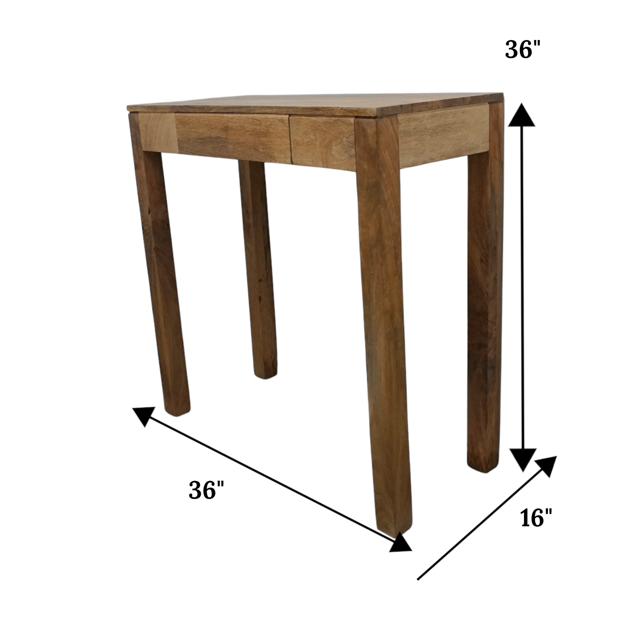 Solid Mango Wood Tall Console Table & Kitchen Island | Hidden Drawer & Natural Finish