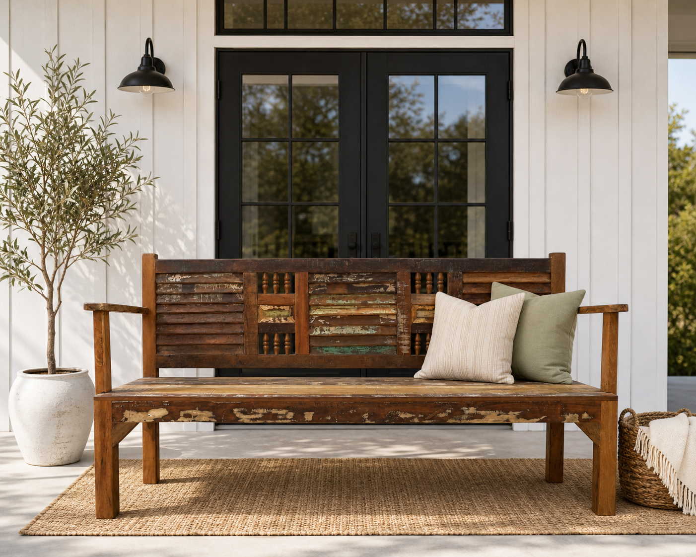 Handcrafted Reclaimed Wood Bench | With Back & Arms | 60" | Entryway, Dining & Garden Seating (Copy)