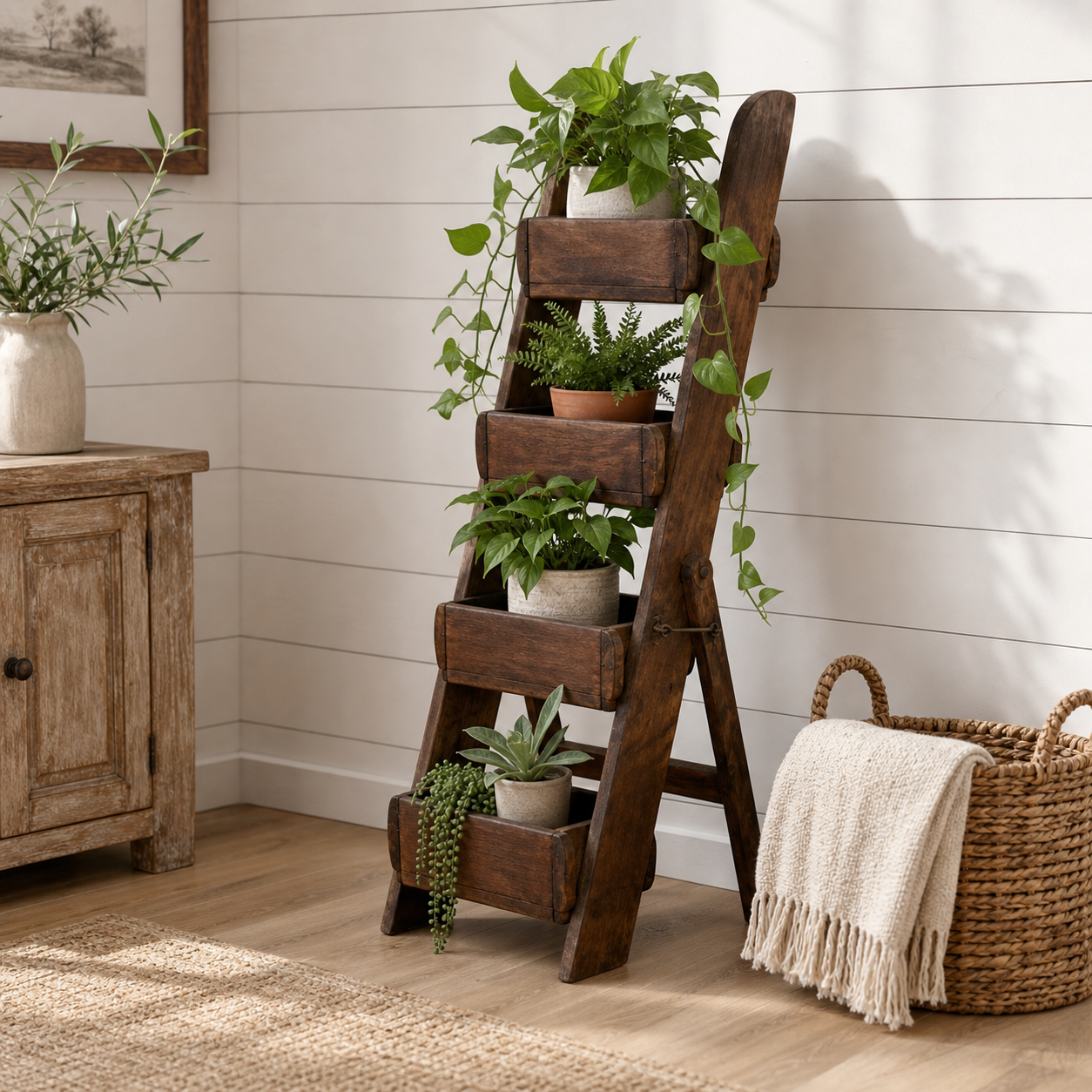 Vintage Wooden Brick Mold Ladder Display | Farmhouse Rustic Decor