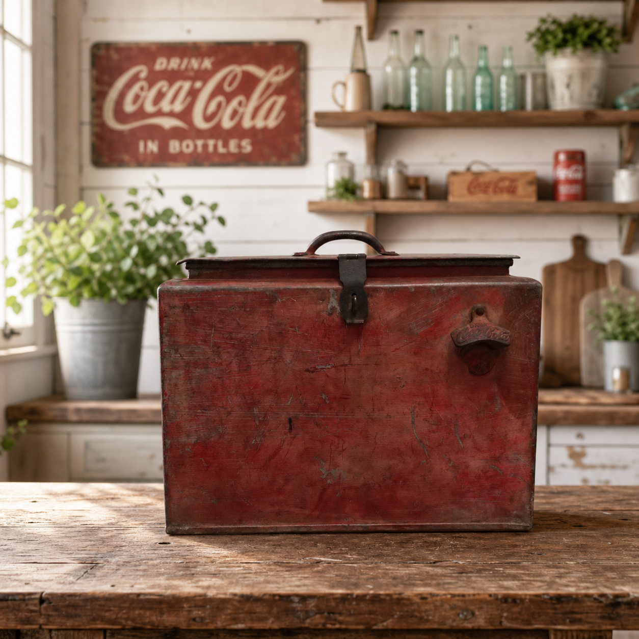 Vintage Coca-Cola Metal Cooler | Original Bottle Opener & Patina Finish