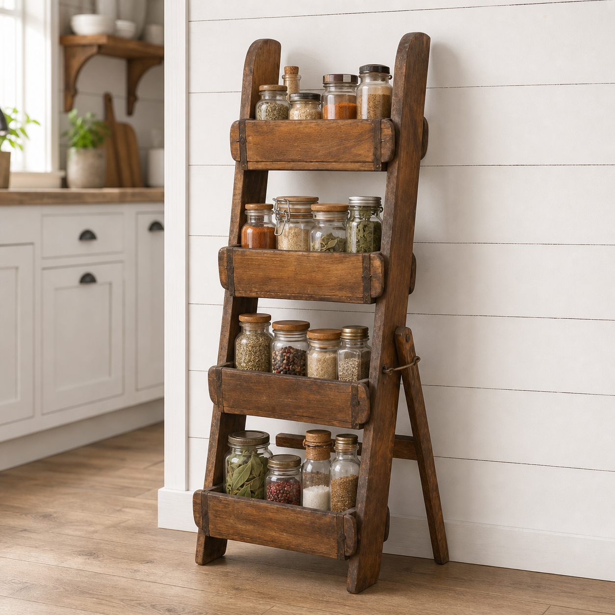 Vintage Wooden Brick Mold Ladder Display | Farmhouse Rustic Decor