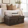 Vintage Metal Travel Trunk | Rustic Storage | Modern Farmhouse Decor