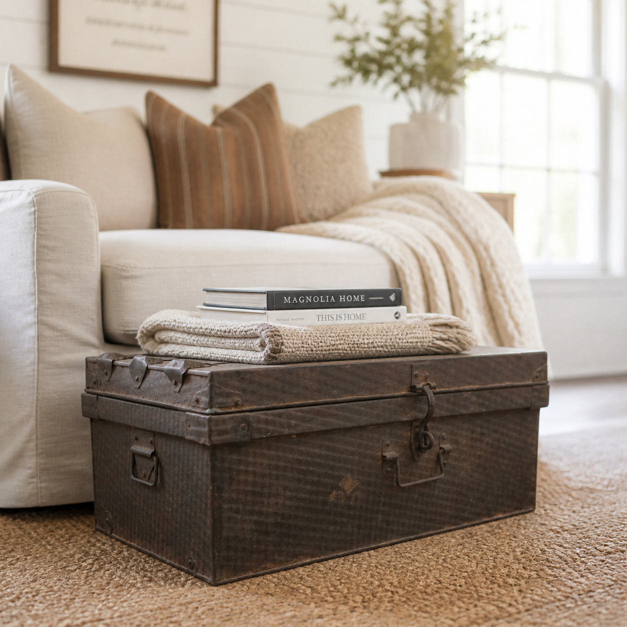 Vintage Metal Travel Trunk | Rustic Storage | Modern Farmhouse Decor