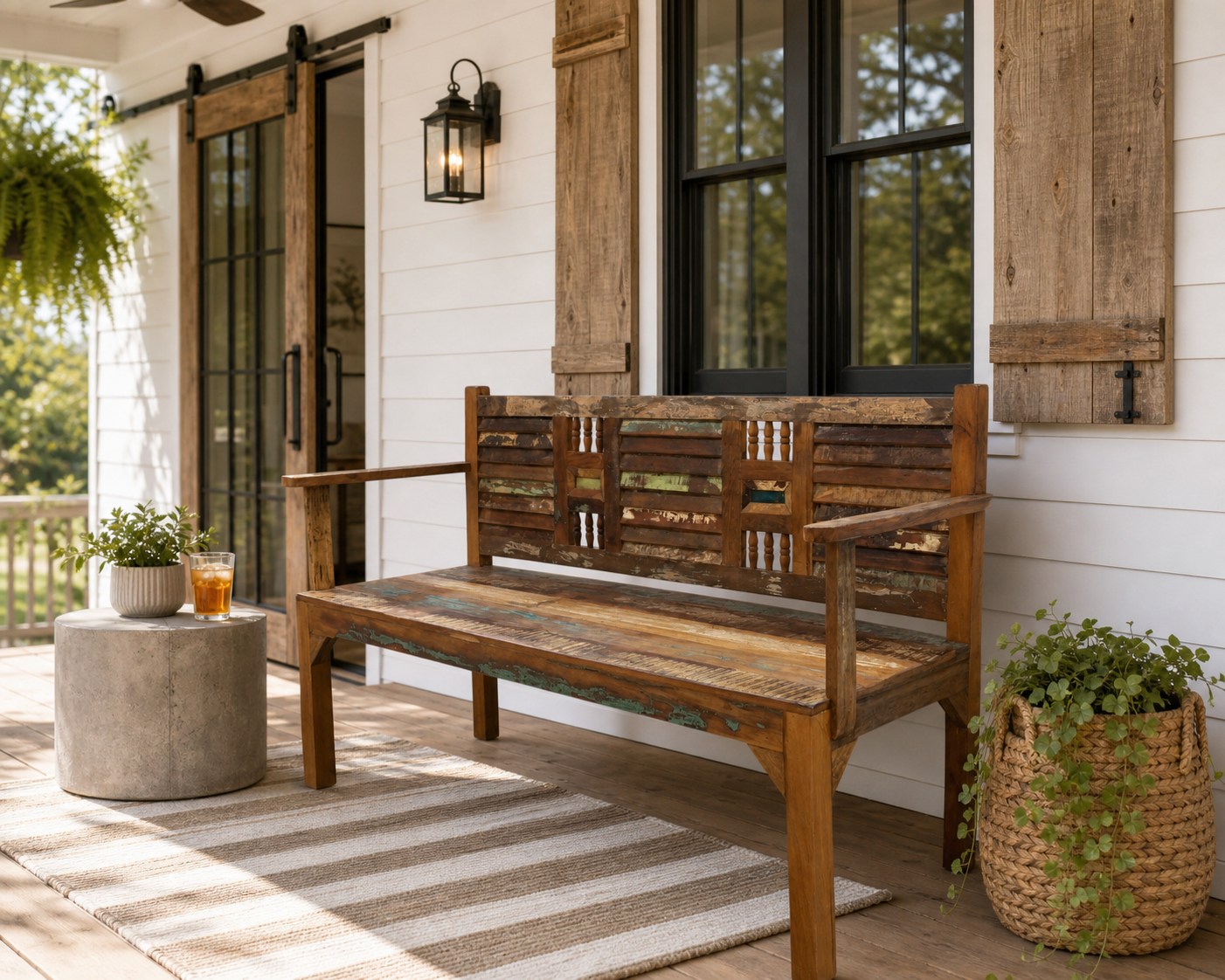 Handcrafted Reclaimed Wood Bench | With Back & Arms | 60" | Entryway, Dining & Garden Seating (Copy)