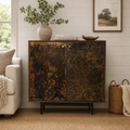 Handcrafted Mango Wood Cabinet | Patina Metal Doors – Modern Industrial Farmhouse Sideboard