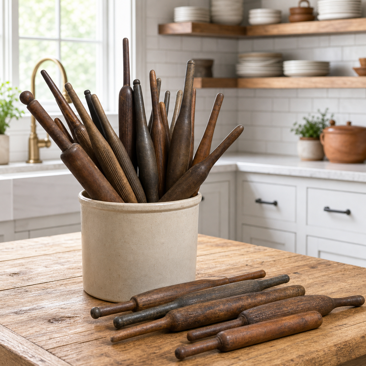 Vintage Indian Wooden Rolling Pins | Rustic Patina & Farmhouse Kitchen Decor