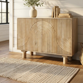 Handmade 47" Whitewashed Mango Wood Cabinet | Hand-carved Detail