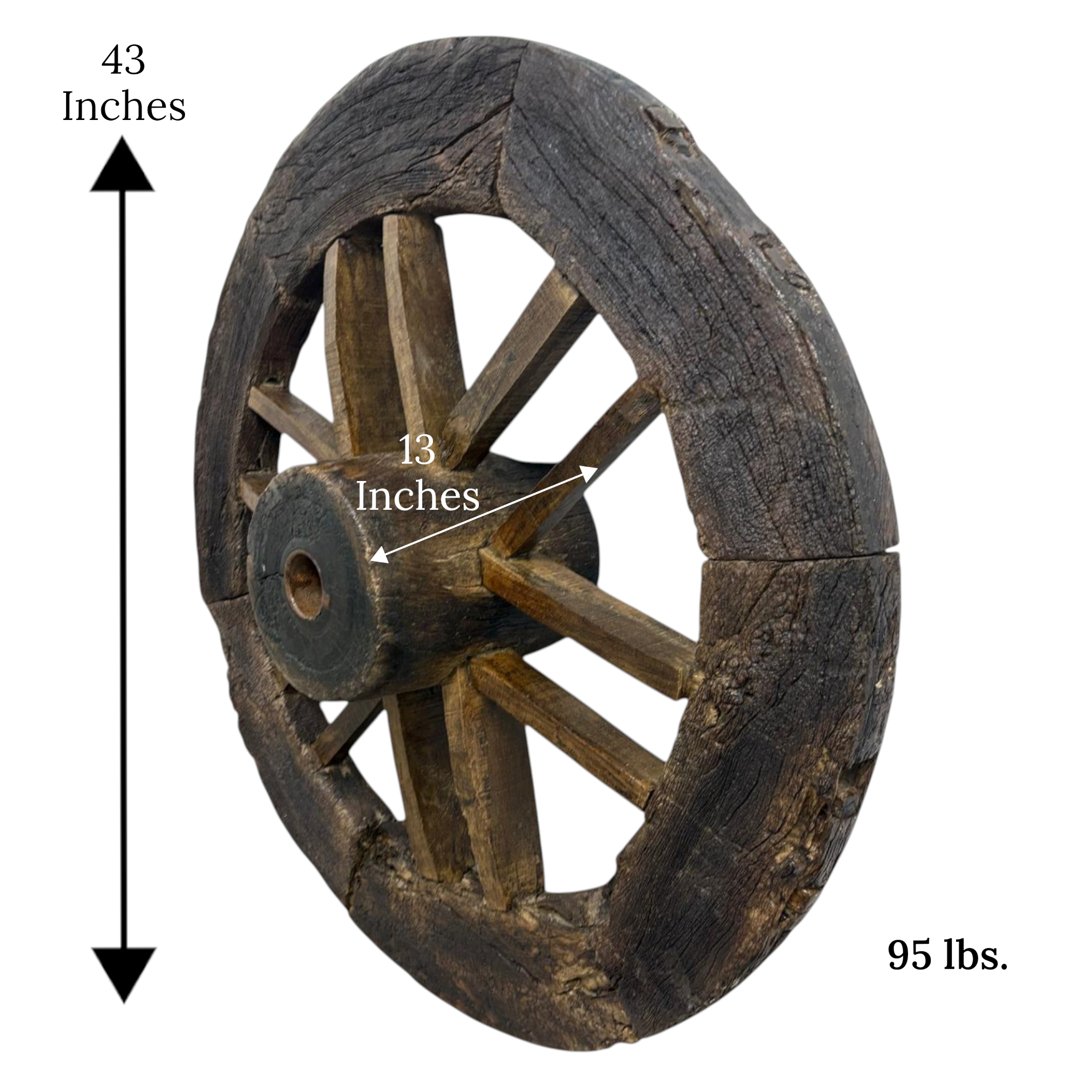 Large Vintage Ox Cart Wheel | Weathered Wood & Marine Varnish