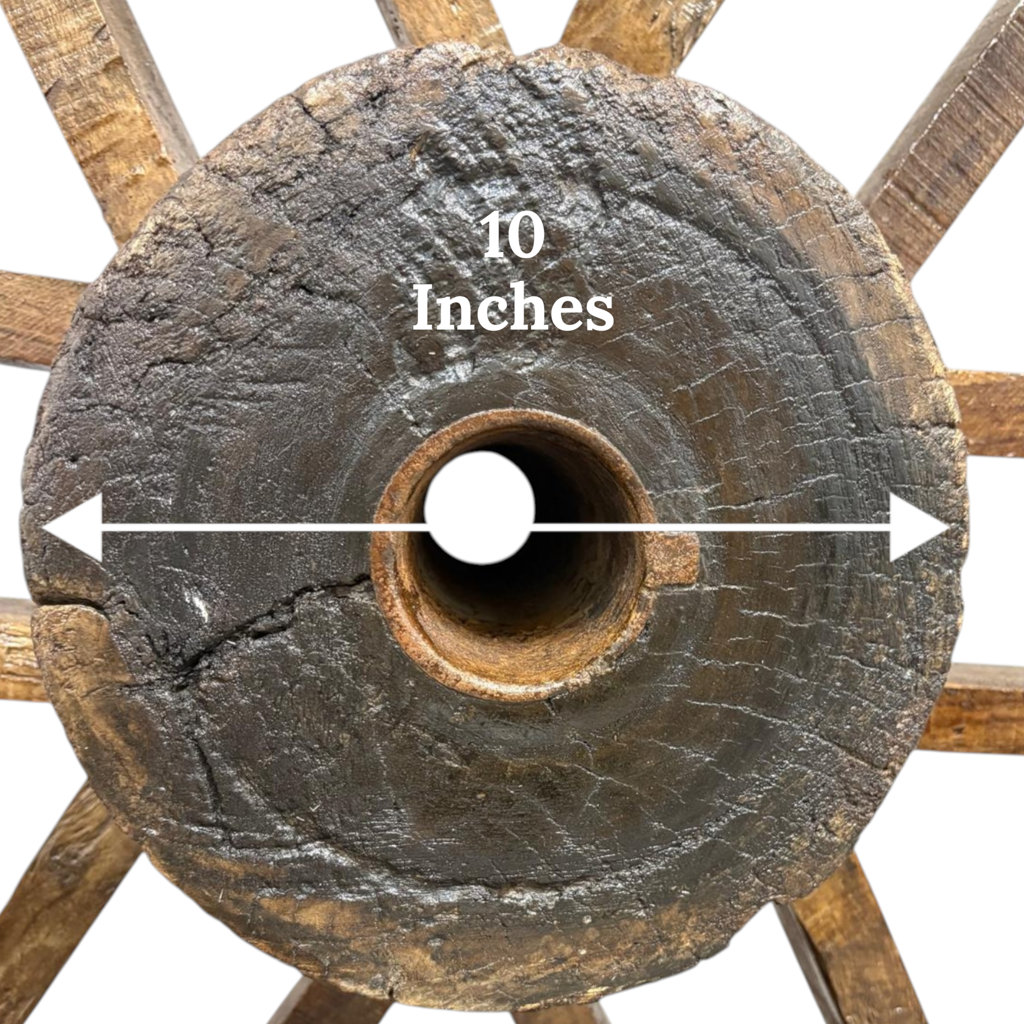 Large Vintage Ox Cart Wheel | Weathered Wood & Marine Varnish